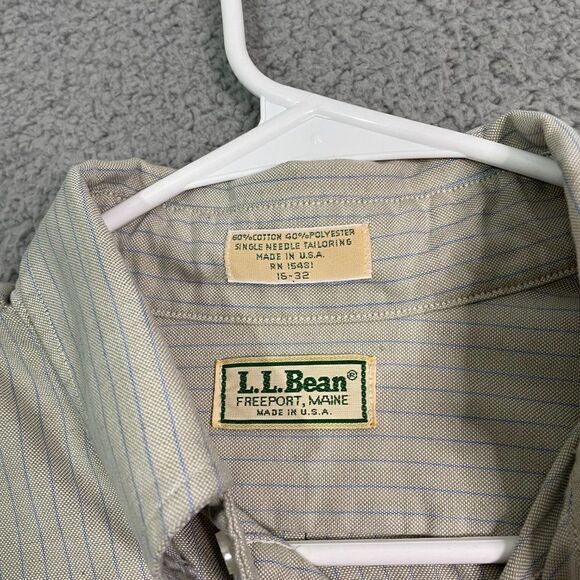 VTG L.L. Bean Shirt Men 16-32 Gray Striped Single Needle Tailored LS Button Down - Picture 6 of 11